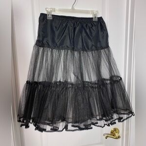 Vintage Lace Trim Stiff Crinoline Petticoat Slip Underskirt Black M